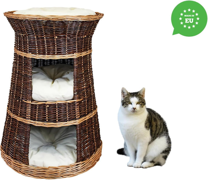 Katzenkorb zum Schlafen – Katzenhütte Indoor – Grösse: 43 x 49 x 70 cm rund – Katzenhöhle aus Weide