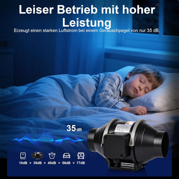 Rohrventilator 100mm Regelbar 360m³/h Rauchabzug Inline Abluftventilator mit EC Motor Rohrlüfter 100