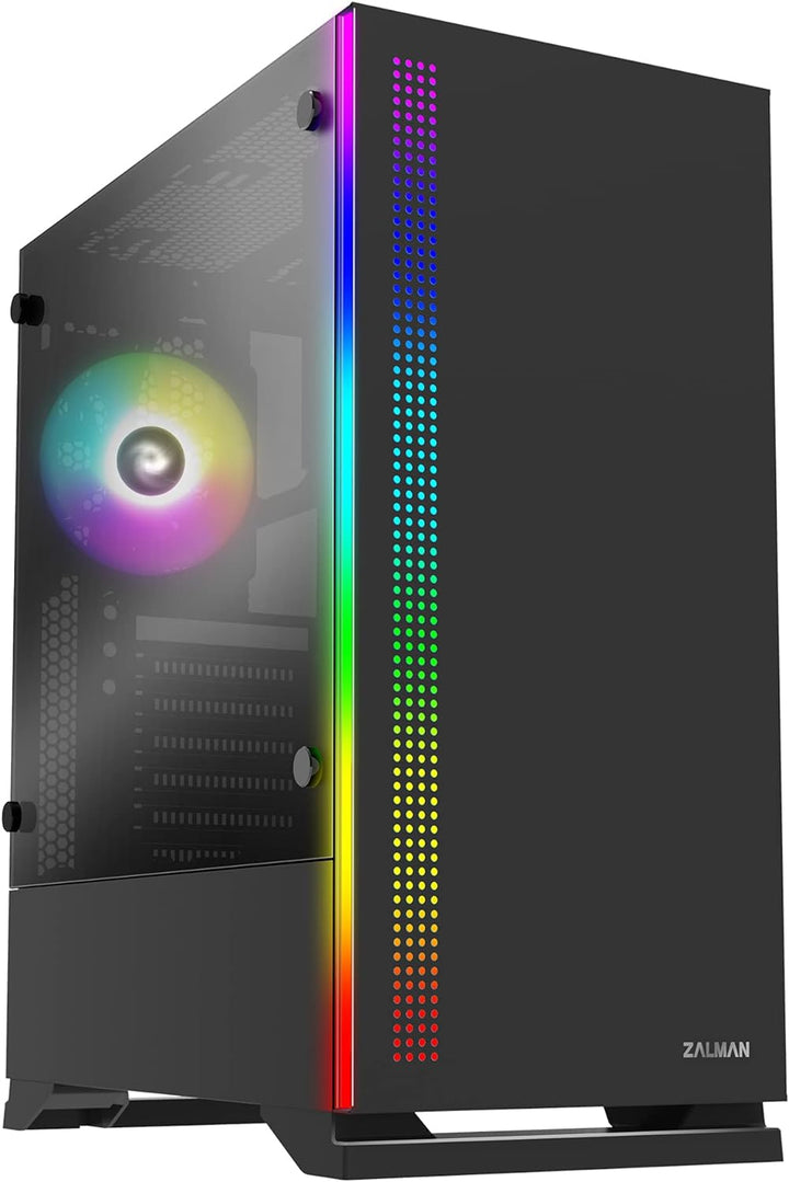 Zalman S5 RGB ATX Gehäuse mit verglasten Paneelen, Schwarz, Schwarz