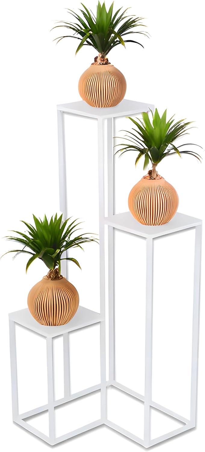 Pflanzenständer Elle Metall - 3 Etagen - 40x40x95cm - Farbe Weiss - für Zimmerblumen - Metallregal -