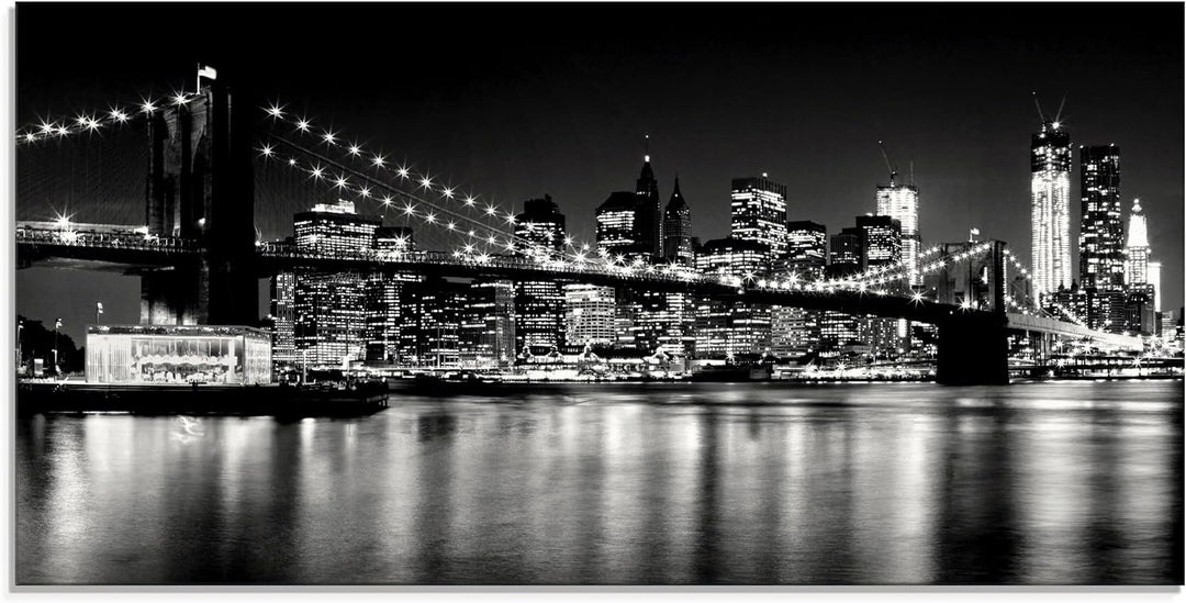 ARTland Glasbilder Wandbild Glas Bild einteilig 100x50 cm Querformat Skyline New York City Schwarz W