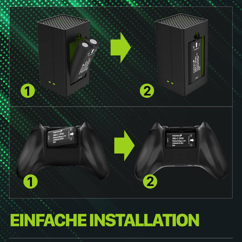 Fosmon - Dual-Ladegerät Für Xbox Controller, Wird mit 2 x 2200mAh Akkus Geliefert | 5280mWh Schnelll