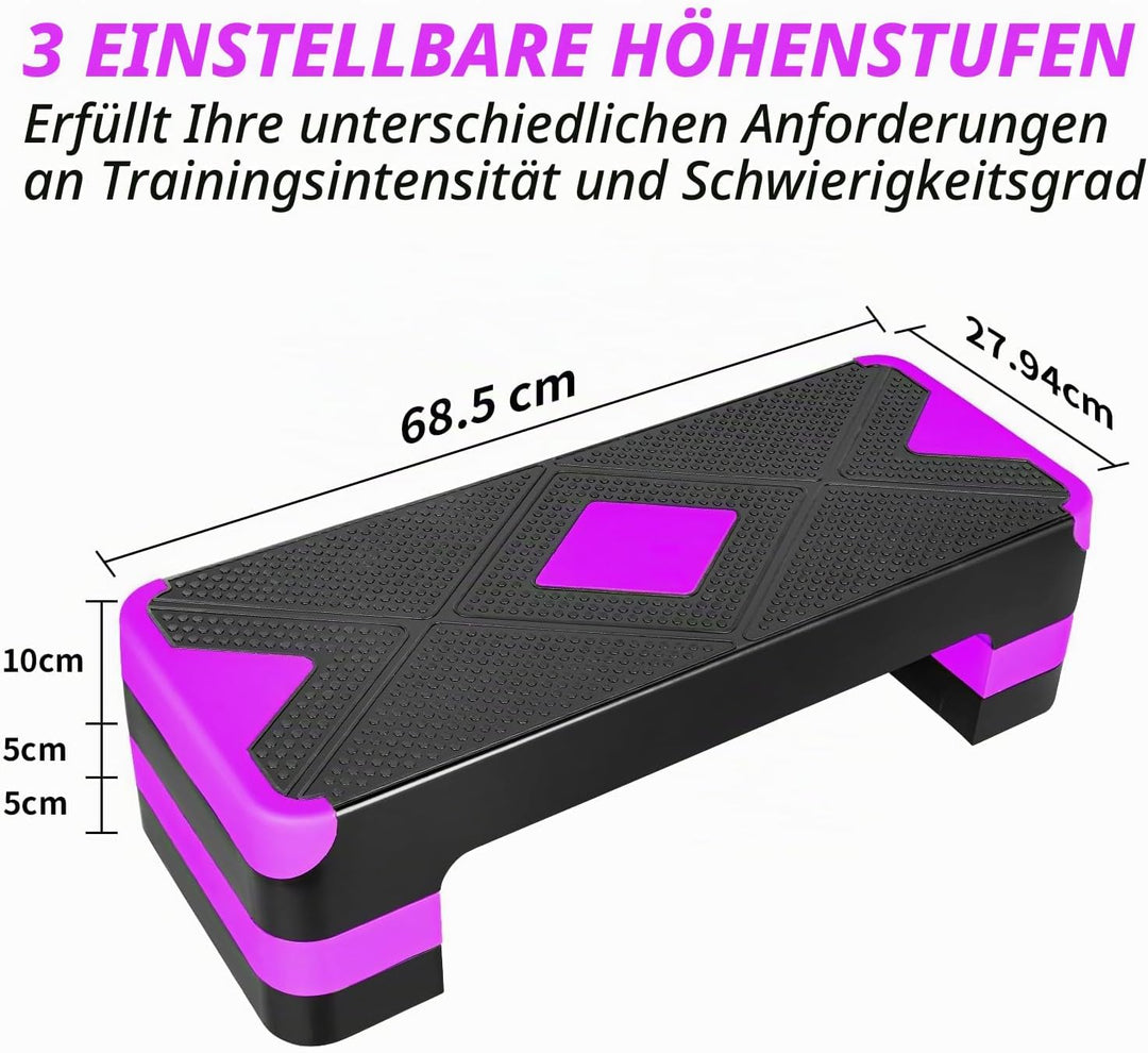 Aerobic Steppbrett Höhenverstellbar Stepper mit 3 Stufen 10/15/20cm, rutschfest Fitness Step-Bench f
