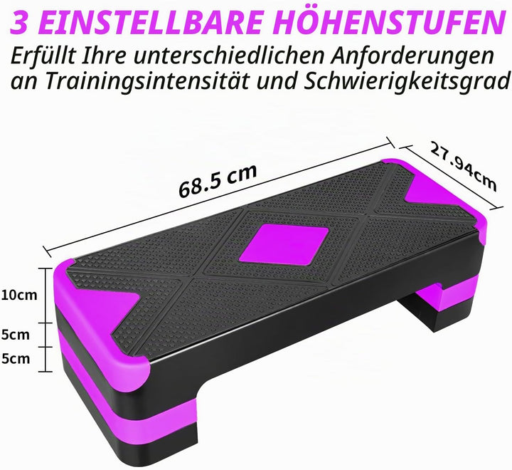 Aerobic Steppbrett Höhenverstellbar Stepper mit 3 Stufen 10/15/20cm, rutschfest Fitness Step-Bench f