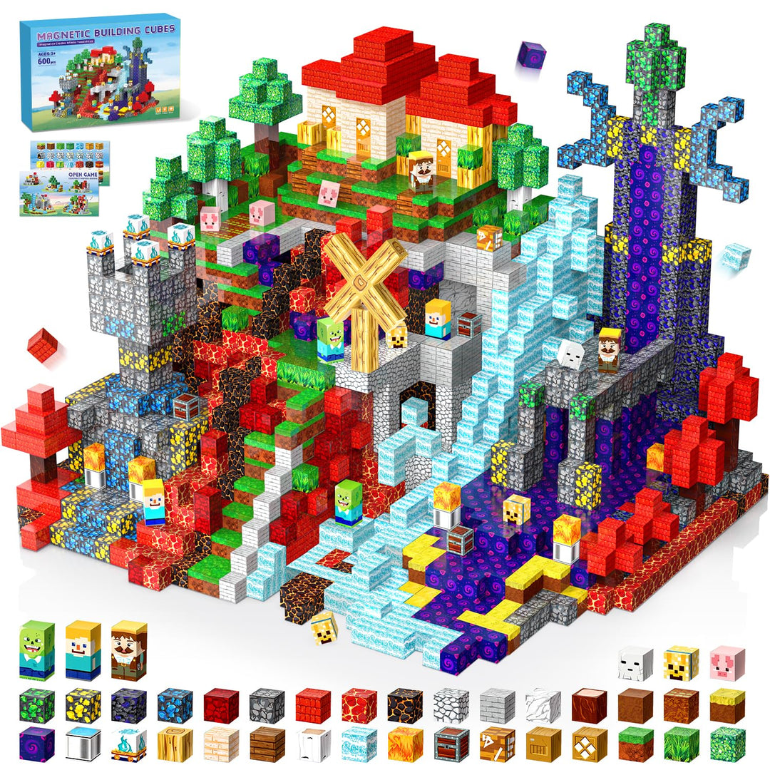 POPERFUN Magnetische Bausteine 600PCS, Magnetbausteine Kinder ab 3-12 Jahren, STEM Lernspielzeug Mag