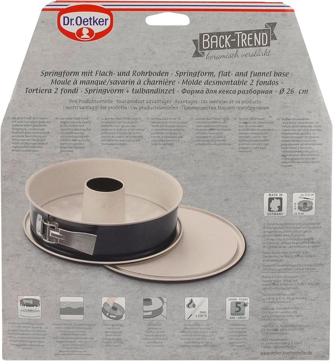 Dr. Oetker Premium Springform Set – 2 ST mit Flach- und Rohrboden, Hitzebeständig, 5 Jahre Herstelle