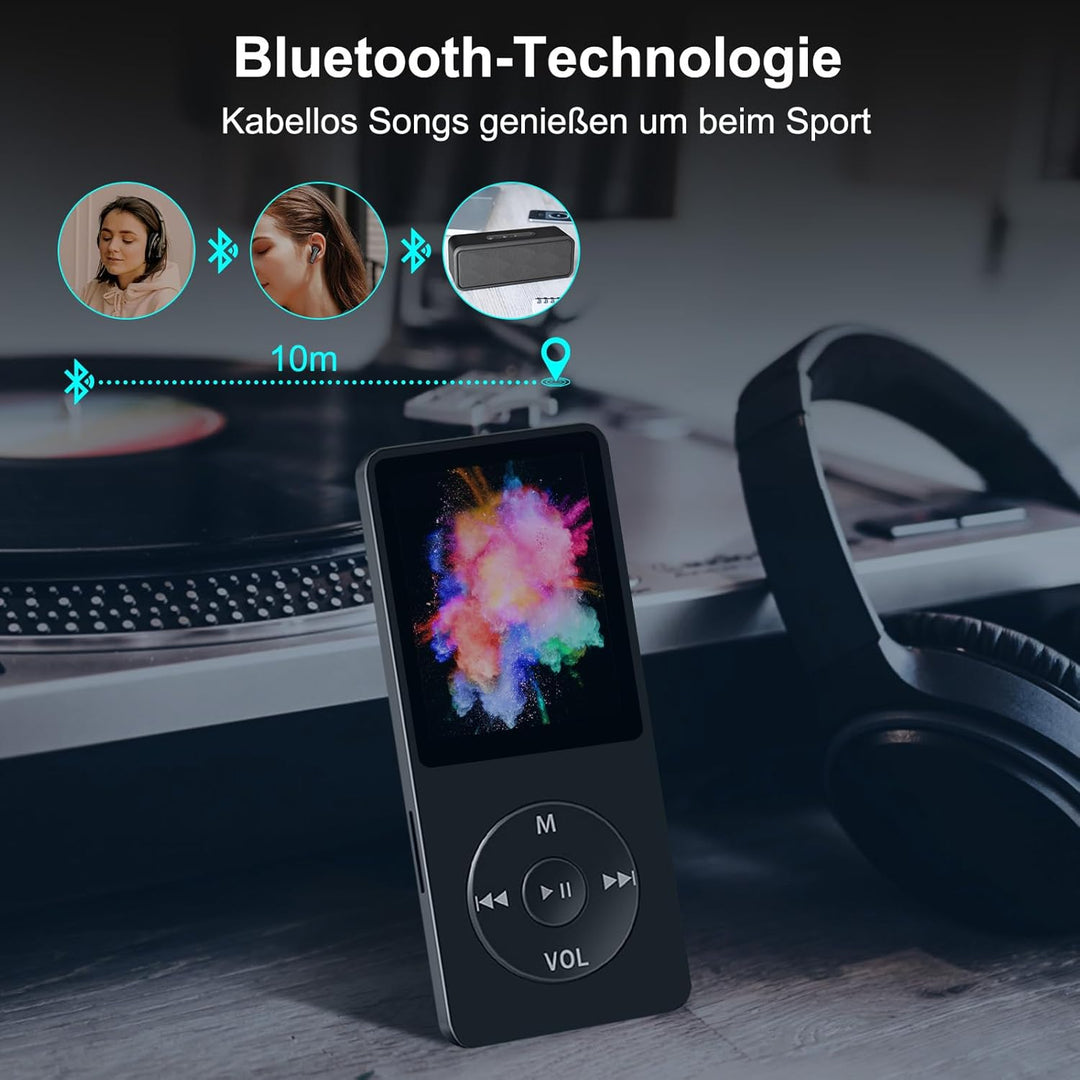 32GB MP3 Player Bluetooth mit 1.8" TFT Farbbildschirm mit Kopfhörer, HiFi Musik Player Kinder mit La