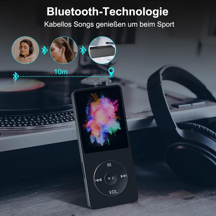 32GB MP3 Player Bluetooth mit 1.8" TFT Farbbildschirm mit Kopfhörer, HiFi Musik Player Kinder mit La