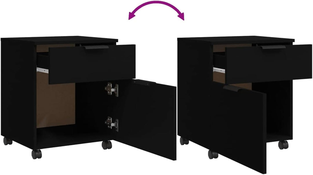 Homgoday Mobiles Aktenschränkchen mit Rollen Schwarz 45x38x54 cm - Holzwerkstoff, 2 Schubladen, Büro
