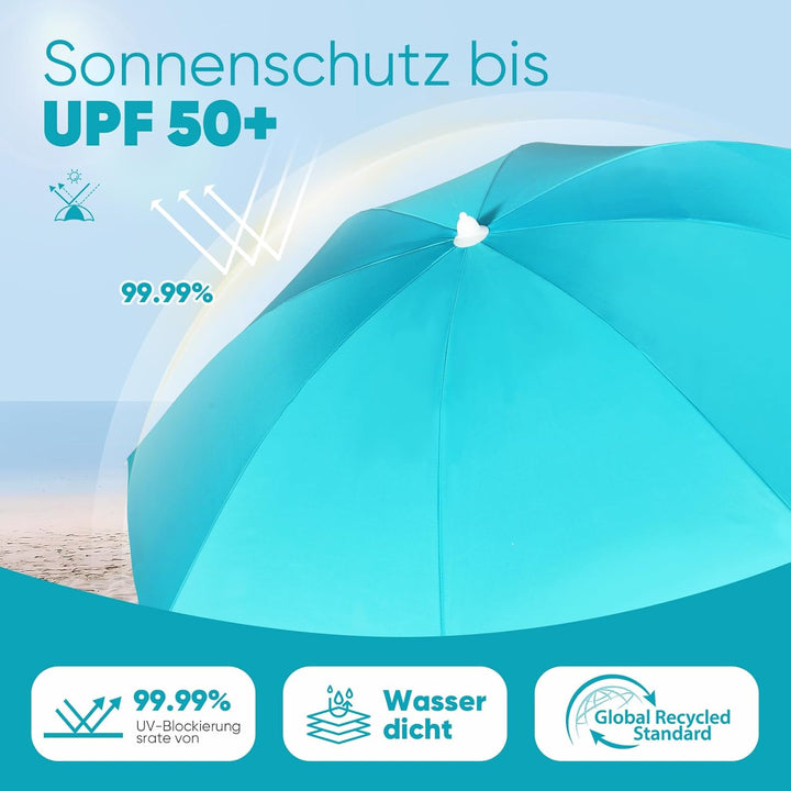Sekey® Sonnenschirm| Stabil Strandschirm mit Bodenhülse & Schutzhülle für Balkon Garten & Terrasse|