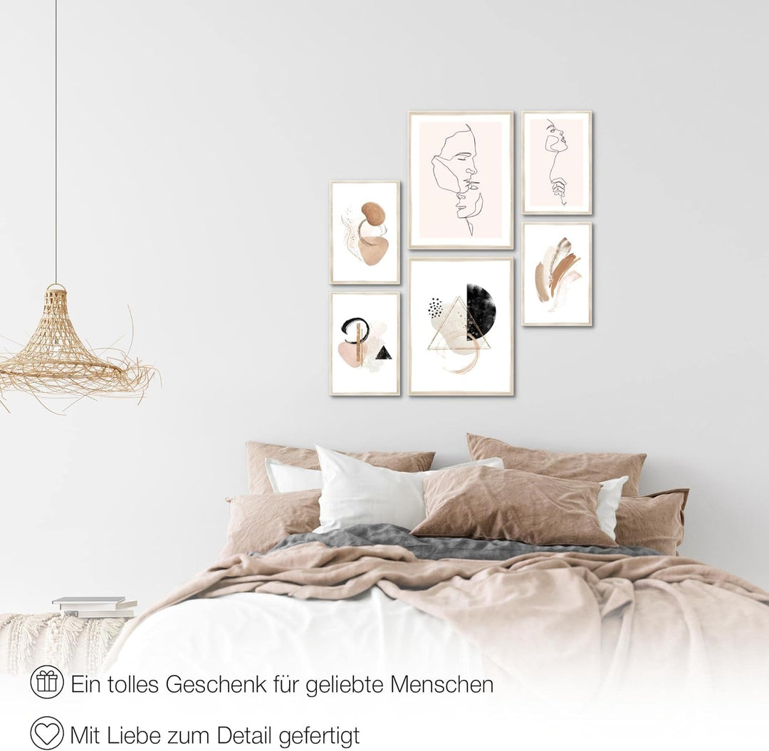 Novart Bilder Set - AUFHÄNGFERTIG - KEIN EXTRA RAHMEN BENÖTIGT - Liebe Home Abstrakt Modern Beige -