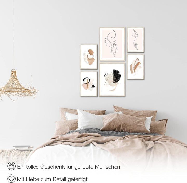 Novart Bilder Set - AUFHÄNGFERTIG - KEIN EXTRA RAHMEN BENÖTIGT - Liebe Home Abstrakt Modern Beige -