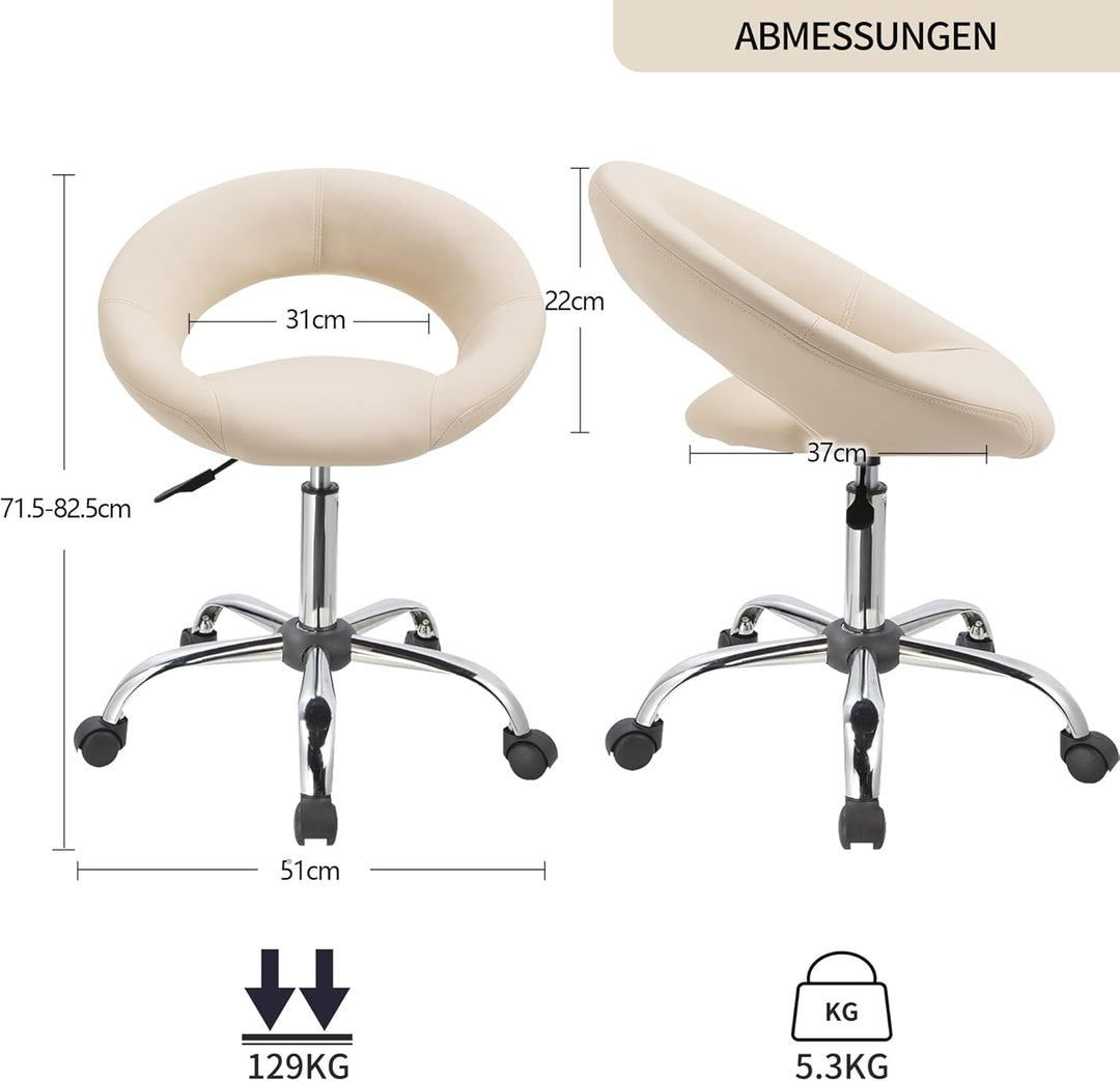 Duhome Drehstuhl mit Rollen, Rollhocker Kunstleder Drehhocker Schminktisch Hocker mit Lehne Arbeitsh