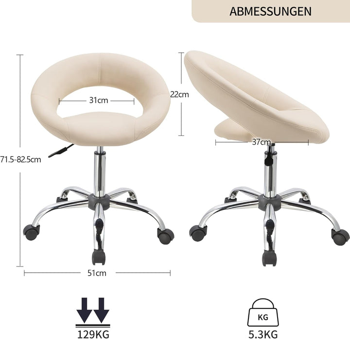 Duhome Drehstuhl mit Rollen, Rollhocker Kunstleder Drehhocker Schminktisch Hocker mit Lehne Arbeitsh