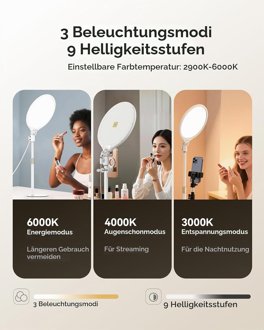 TELESIN Ringlicht mit Stativ Handy Laptop Videokonferenz Licht, 10.2" Ring Light Ringleuchte LED 9 L
