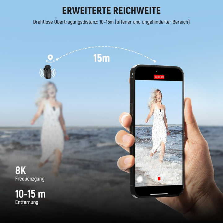 NEEWER Kabelloses Lavalier Mikrofon Sender mit App Steuerung, 10 Std. Akkulaufzeit, Rauschunterdrück