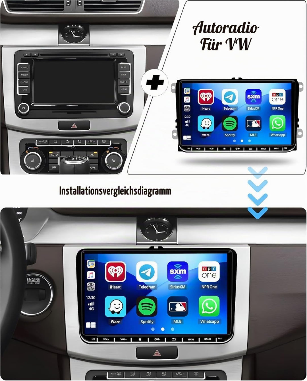 Hikity 2G+64G Android 15 Autoradio mit Dashcam Wireless Carplay Android Auto für VW Golf 6 Golf 5 Po
