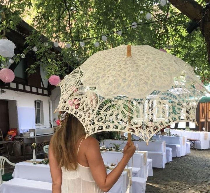 VON LILIENFELD Hochzeitsschirm Brautschirm Vivienne Spitze Deko Sonnenschirm Accessoire creme, creme