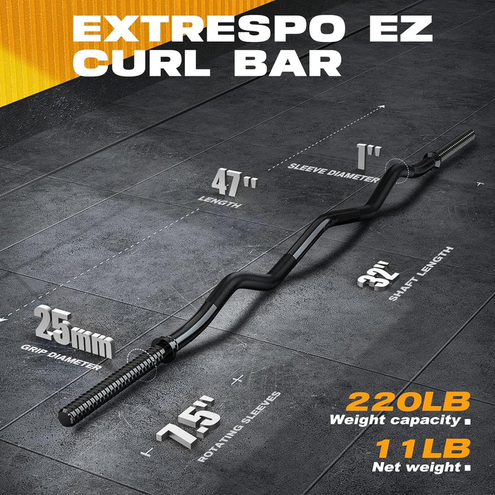EZ Curl Bar, 119,4 cm Gewindestahl Curlstange für Standard 2.5 cm Platten, 99.8 kg Kapazität Krafttr