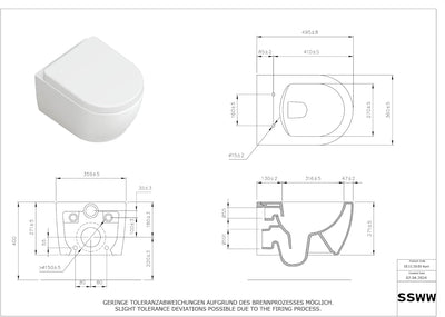 SSWW | Toilette für Gäste-WC, Spülrandloses WC mit Softclose Deckel, Hänge-WC aus Keramik, Wand-WC |