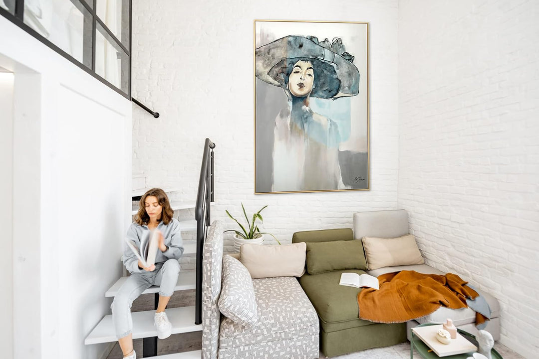 YS-Art XXL Abstrakt Acryl Gemälde auf Leinwand mit Rahmen Bridget handgemalte Wandbilder Wohnzimmer