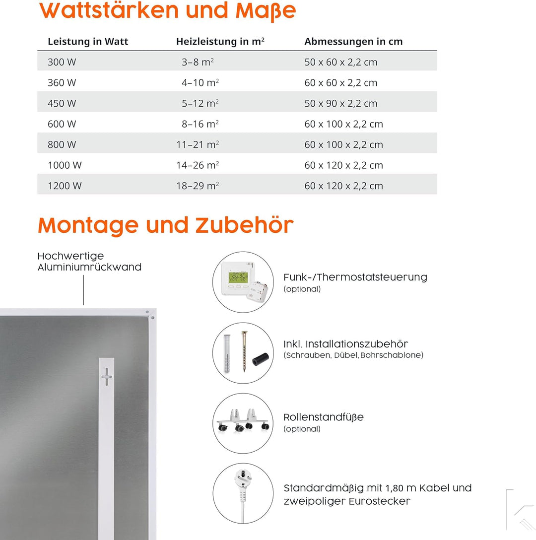 Infrarot Heizung 600 Watt Bildheizung mit Digitalthermostat Elektroheizung mit Stecker für Steckdose