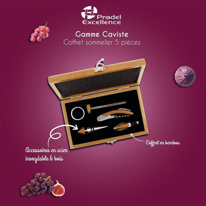 Pradel Excellence RT802H Korkenzieher in Sommelier-Box aus Bambus für 1 Flasche mit 4 Accessoires
