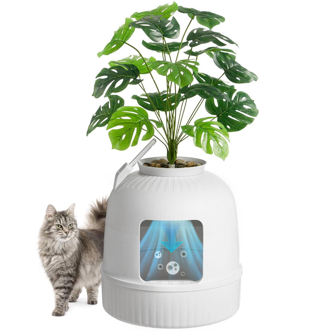 Lifewit Katzenklo Blumentopf mit Pflanze & Schaufel, Katzenklo Versteckt, Katzentoilette XXL mit Ger