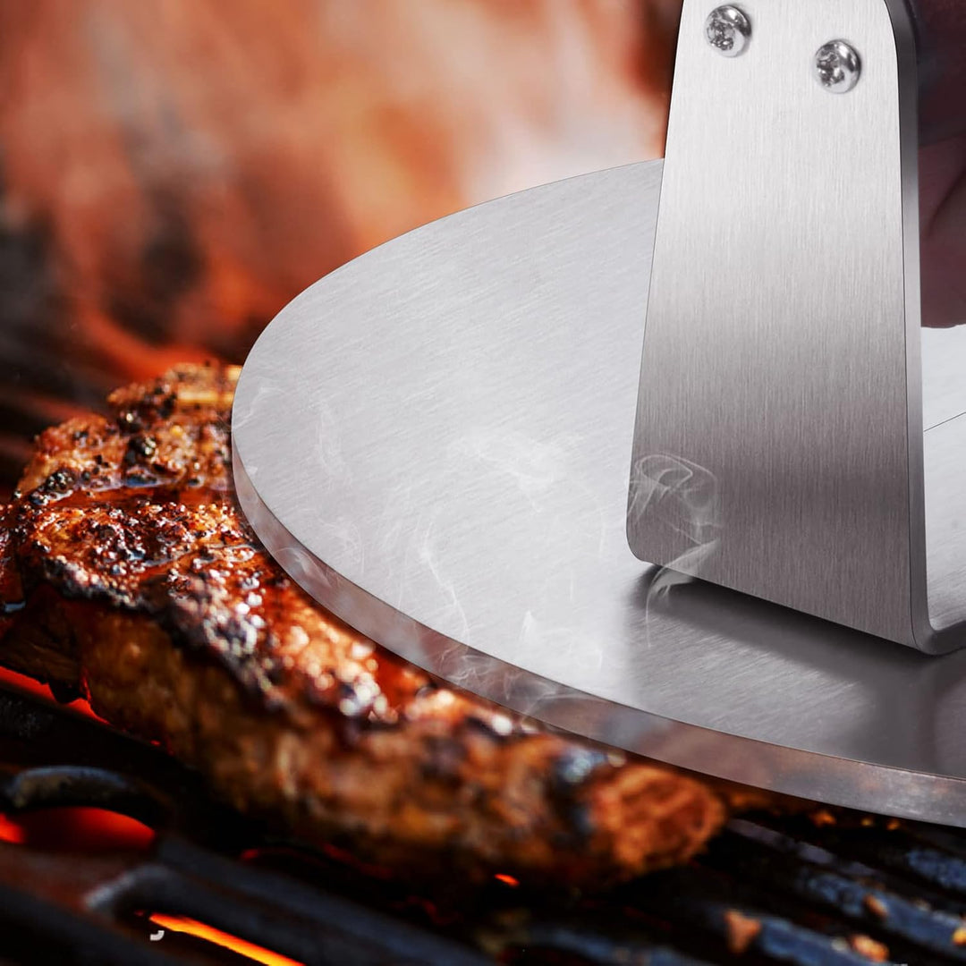 HULISEN 21,6 cm Burgerpresse, 1,1 kg, robuste Speck- und Grillpresse, Edelstahl, zerkleinerte Burger