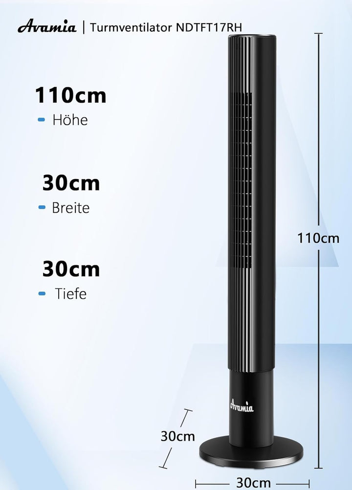 26dB Leiser Turmventilator, 110 cm Flügelloser Turmventilator, 7,8 m/s Luftstrom, 3 Geschwindigkeite