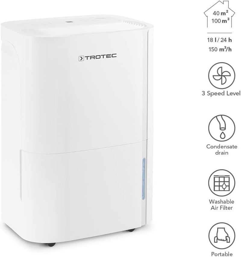 TROTEC Luftentfeuchter elektrisch TTK 54 E – Leistung 18 L/Tag – Fläche 40 m² / 100 m³ – mit Autoabs