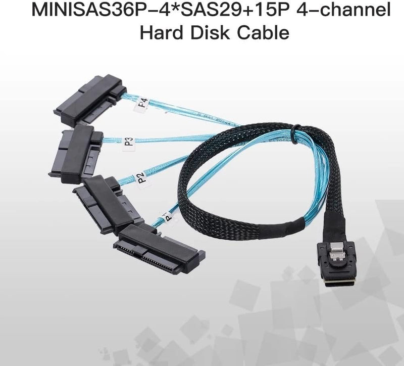 NFHK Internal 36 Pin Mini SAS SFF-8087 Host to 4 SFF-8482 Target SAS Hard Disk and IDE Power Cable 5