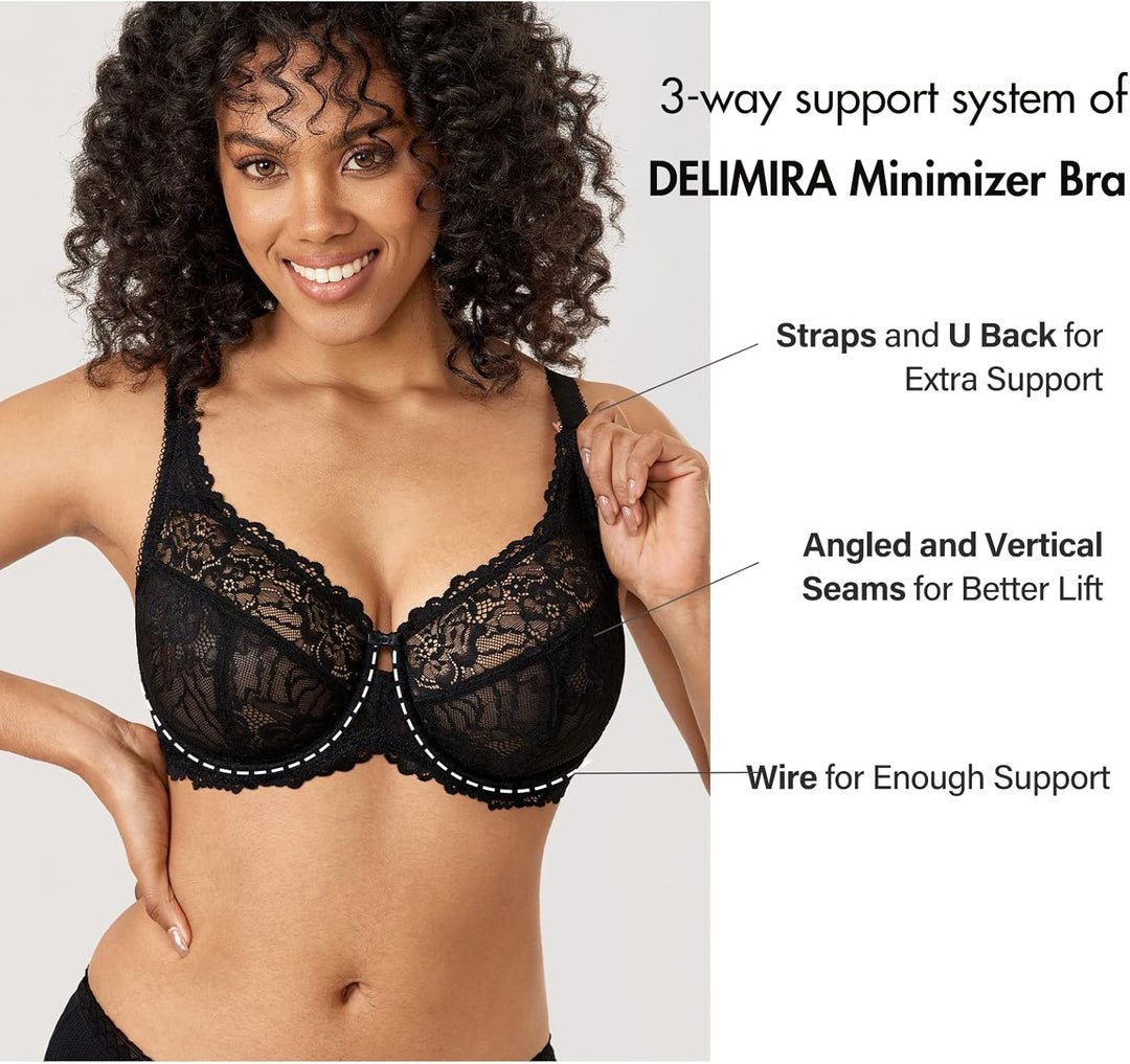 DELIMIRA Damen Minimizer BH Grosse Grössen ohne Polster Vollschalen mit Spitze 75C Beige, 75C Beige