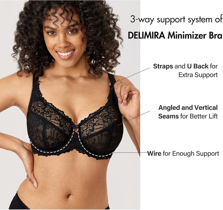 DELIMIRA Damen Minimizer BH Grosse Grössen ohne Polster Vollschalen mit Spitze 75C Beige, 75C Beige