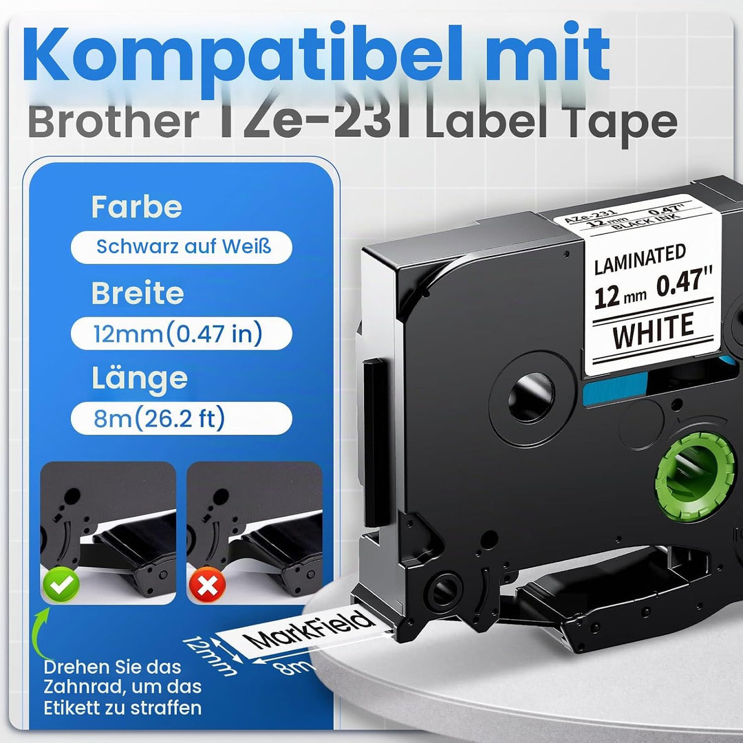 MarkField 4x H100LB H110 Band 12mm Kompatibel mit Brother P-Touch Bänder TZe-231 Tze231 12mm 0.47 We