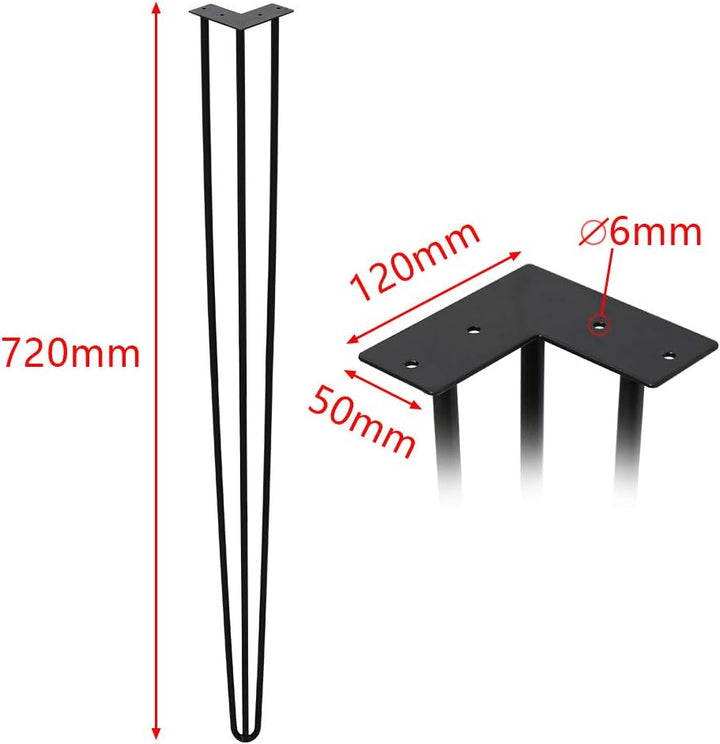 Ikodm 4er Set Haarnadel Tischbein, Hairpin Legs 72CM, möbelfüsse Tischkufen Esstisch mit Dreifachsta