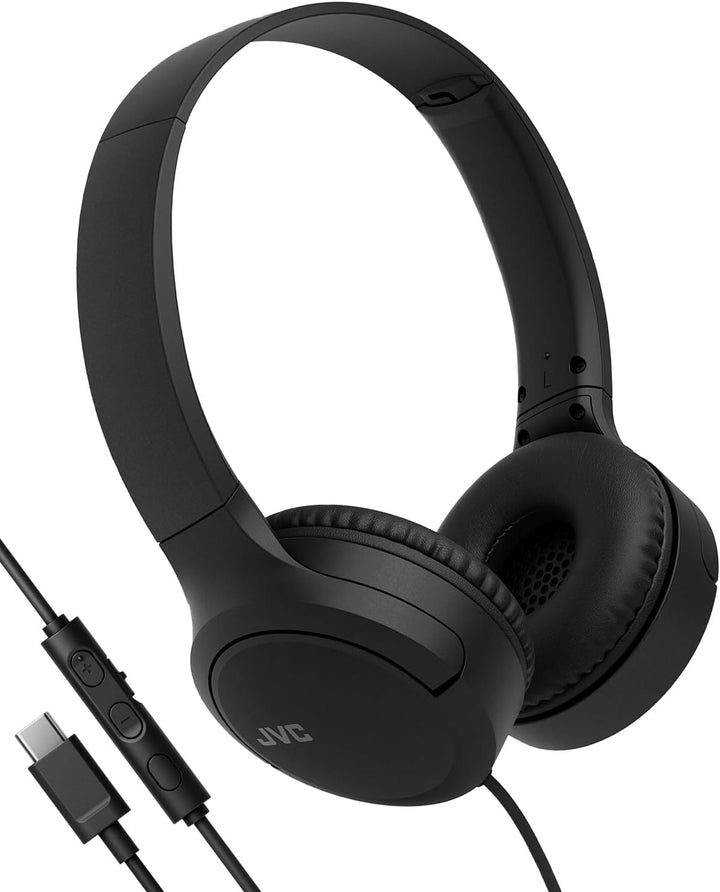JVC HA-S33UC-B USB-C On-Ear-Kopfhörer, weiche Ohrpolster, faltbar, mit Mikrofon & 3-Tasten-Fernbedie