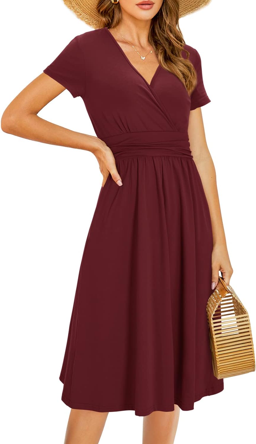 STYLEWORD Damen Sommerkleid Kurzarm V-Ausschnitt Kleider Blumenmuster Kleid Wickelkleid Mit Taschen