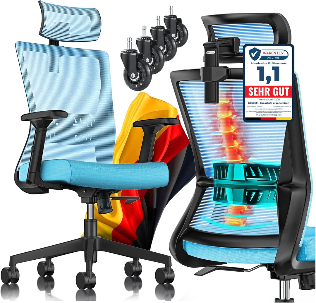 KESSER® Bürostuhl Ergonomisch mit verstellbaren Armlehnen | Drehstuhl mit Lendenwirbelstütze Rückens