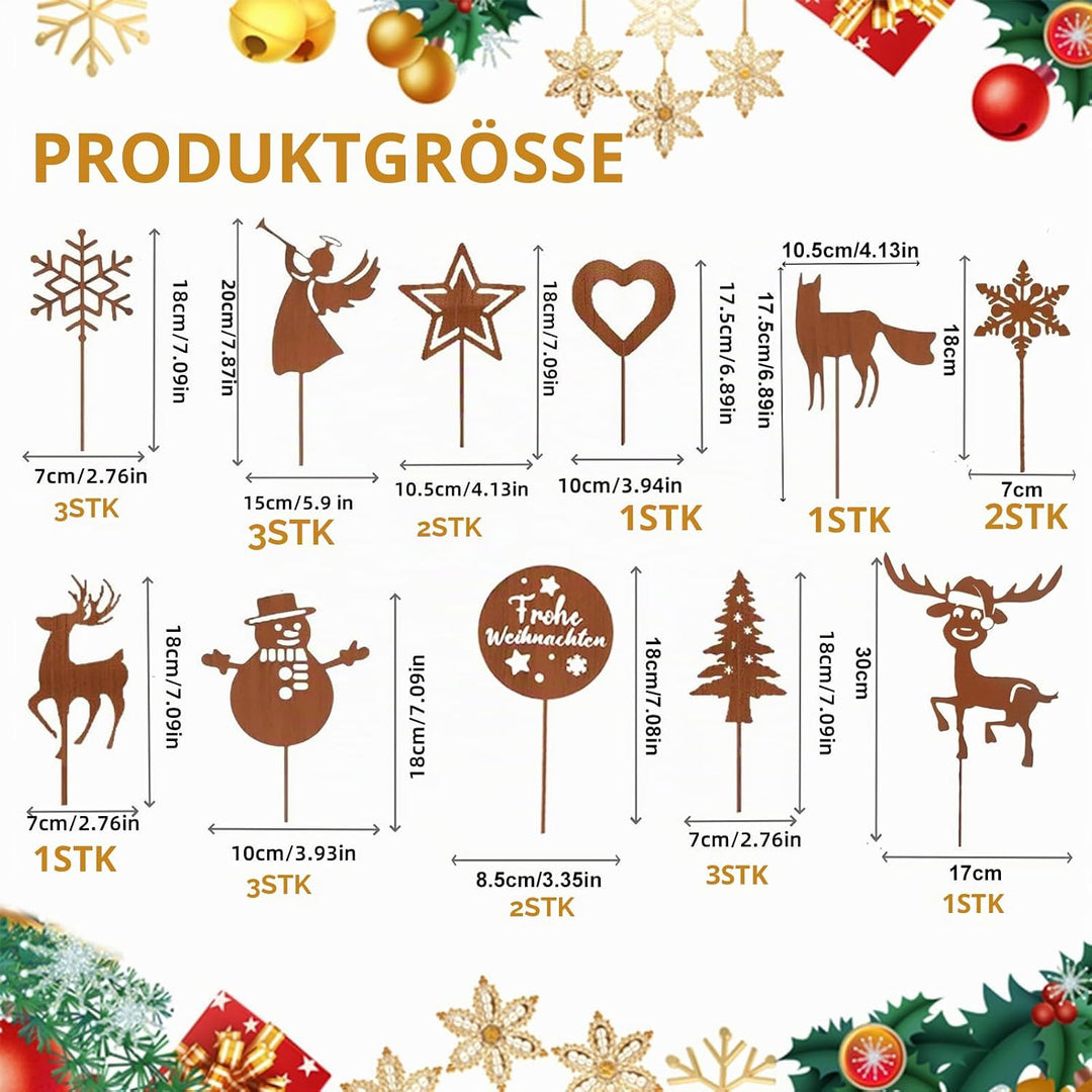 22PCS Garten Roststecker Metall Adventskranz Rost Dekostecker Winterwald Rost Gartendeko Stecker Ros