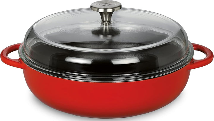 Küchenprofi PROVENCE Gusseisenpfanne rund emailliert rot/innen schwarz | 28 cm | mit hohem Glasdecke