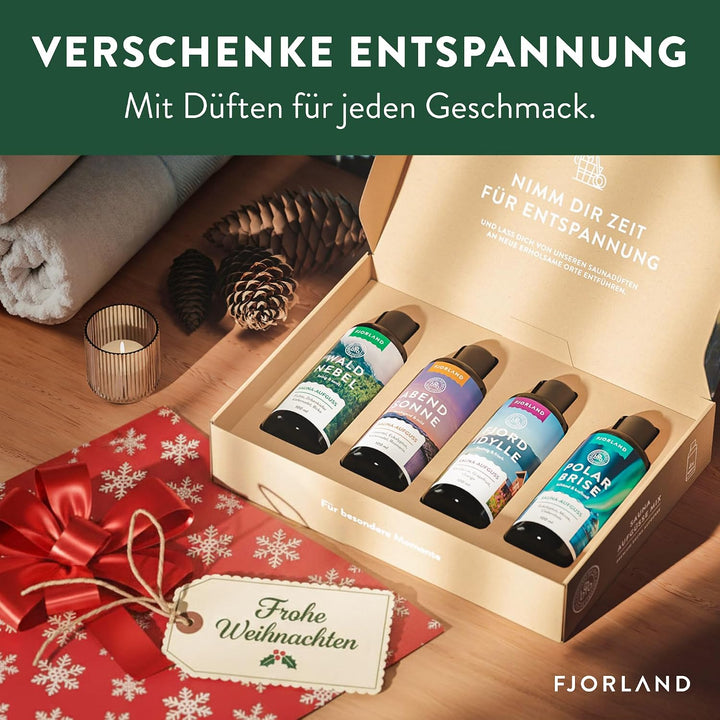FJORLAND Saunaaufguss Set BIO - verschiedene Saunadüfte 4 x 100 ml - Premium Saunaaufgüsse als Sauna