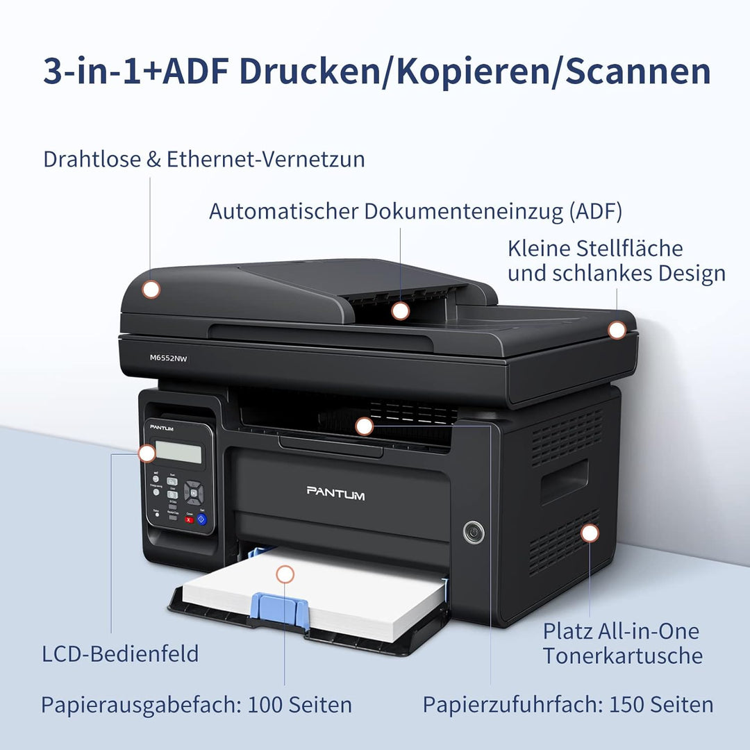 PANTUM M6558NW Multifunktions-Laserdrucker (Drucker, Scanner, Kopierer, Netzwerk, WLAN, Airprint) 3-