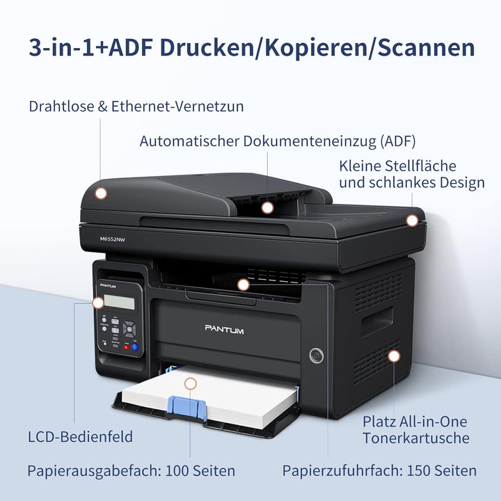 PANTUM M6558NW Multifunktions-Laserdrucker (Drucker, Scanner, Kopierer, Netzwerk, WLAN, Airprint) 3-