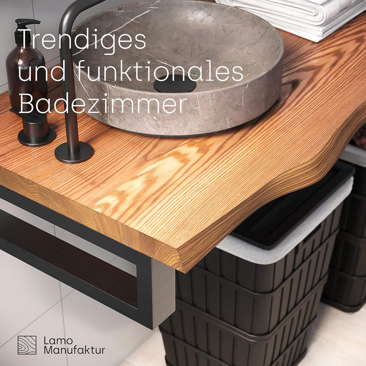 LAMO Manufaktur Waschtischplatte, Holzplatte Waschtisch Baumkante, 80x40 cm (AxB), Dunkel, ohne Mont