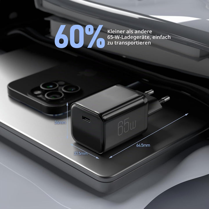 2 Stück 65W USB C Ladegerät Netzteil GaN Fast USB PD Charger Adapter Handy Schnellladenetzteil Steck