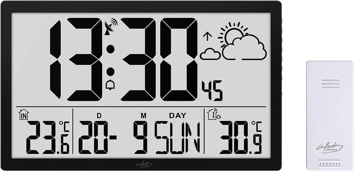 infactory XXL Wanduhr Digital: Funk-Wanduhr mit Jumbo-LCD-Display, Wetterstation und Aussensensor (G