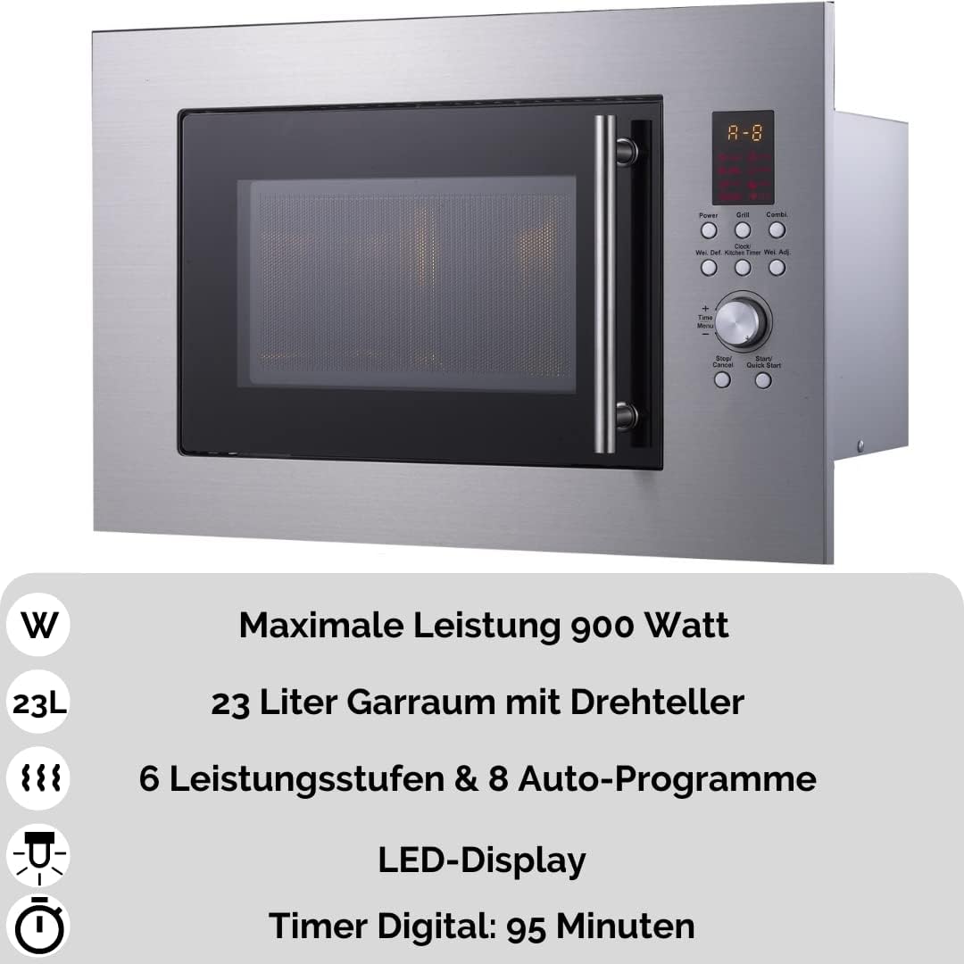 PKM Einbau-Mikrowelle MW900-23G-IN I 900W Mikrowellenleistung I 23L Garraum I 6 Leistungsstufen I 8
