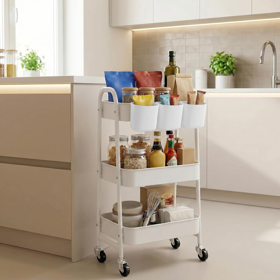 DOEWORKS Aufbewahrungswagen Küchenwagen 3-Etagen Metall Utility Cart, Rollwagen Organizer Wagen mit
