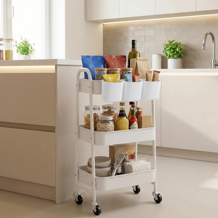 DOEWORKS Aufbewahrungswagen Küchenwagen 3-Etagen Metall Utility Cart, Rollwagen Organizer Wagen mit